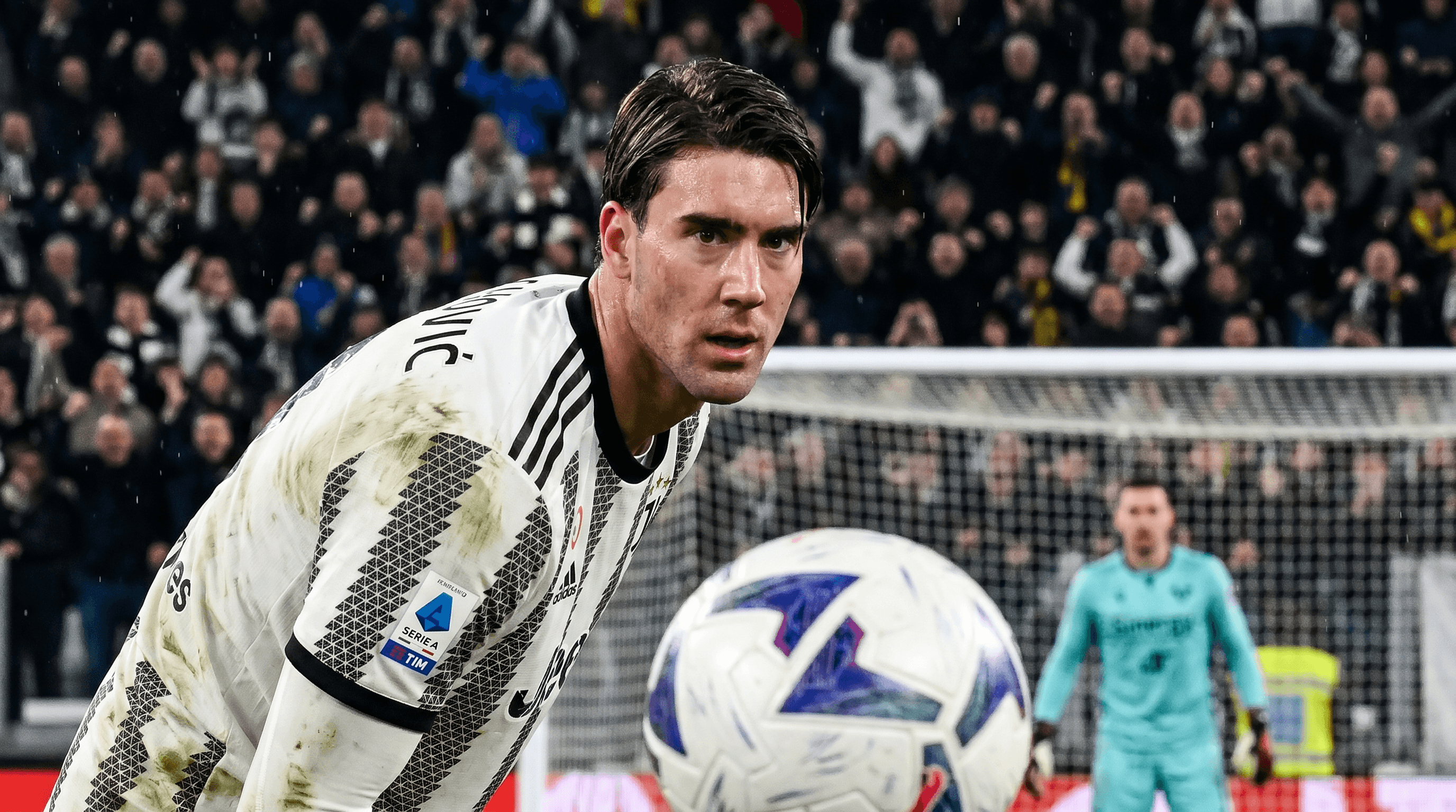 Dusan Vlahovic durante un partido con la Juventus