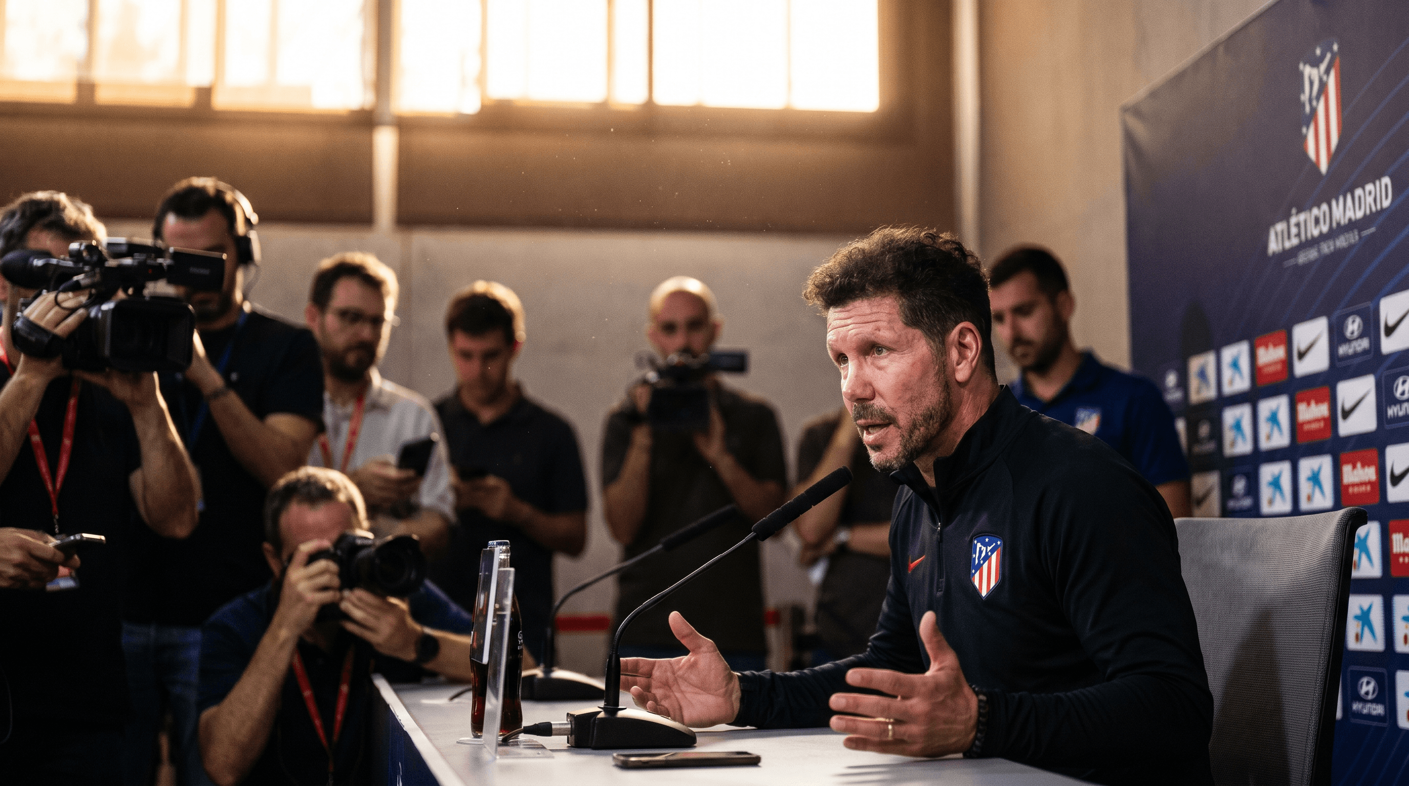 Simeone en rueda de prensa hablando sobre fichajes